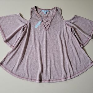 She and Sky Women's Blush Cold Shoulder Swing Top